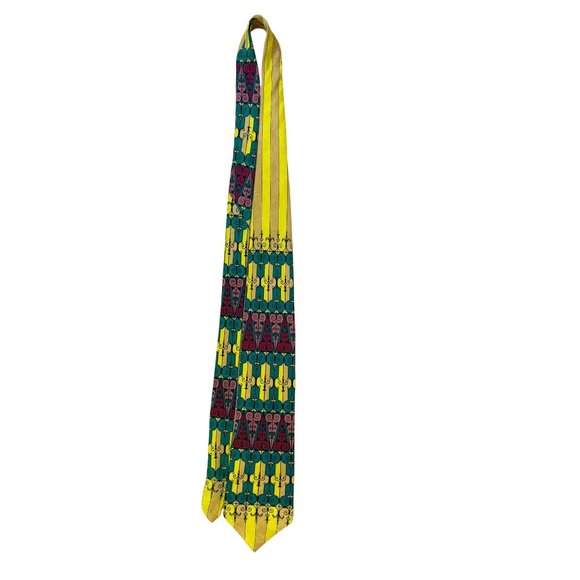 Rush Limbaugh No Baudaries Collections Yellow/Teal Silk Tie Vibrant Design - Picture 4 of 7